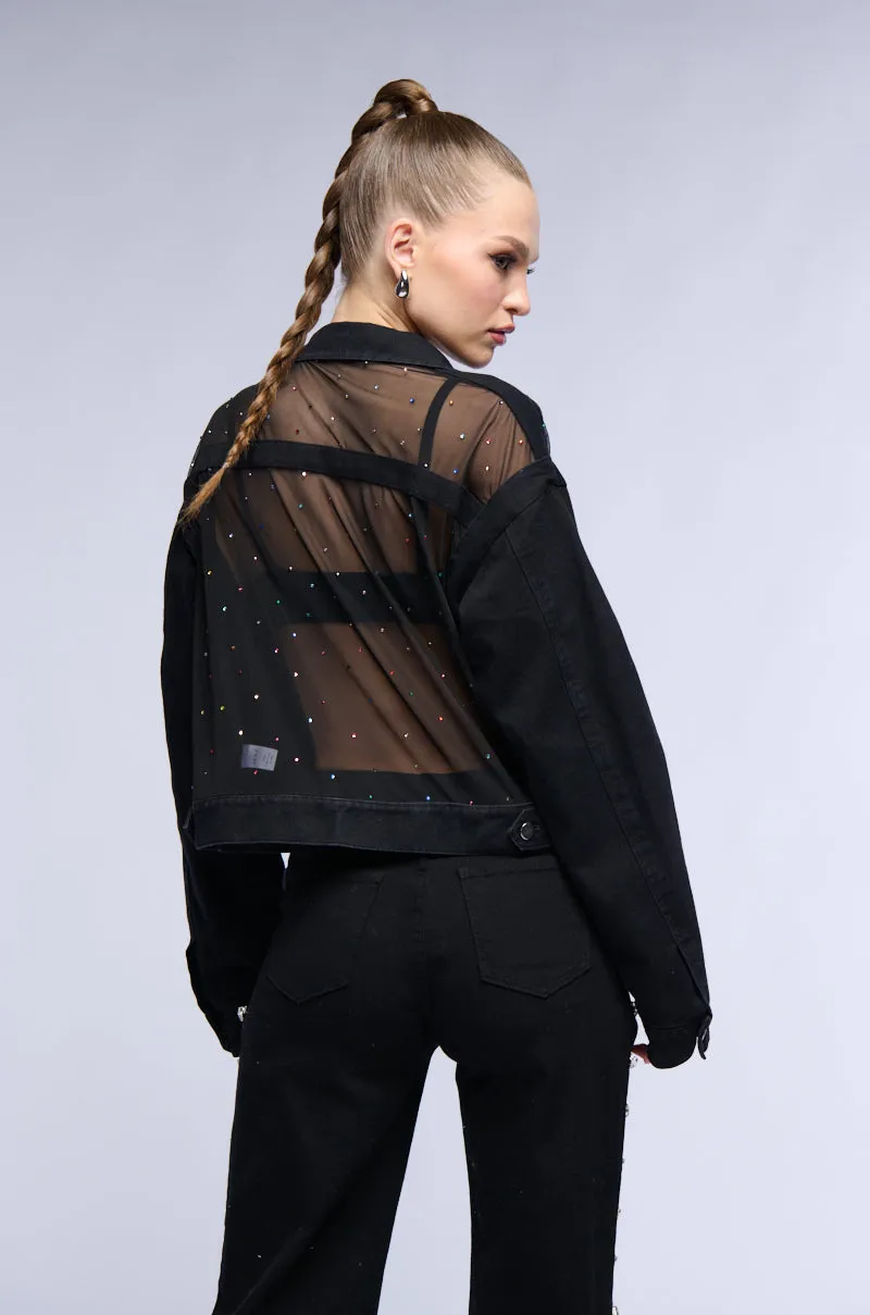 ANOTHER DAY MESH AND GEMS DENIM JACKET