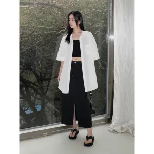 Asymmetrical Front Slit Denim Skirt