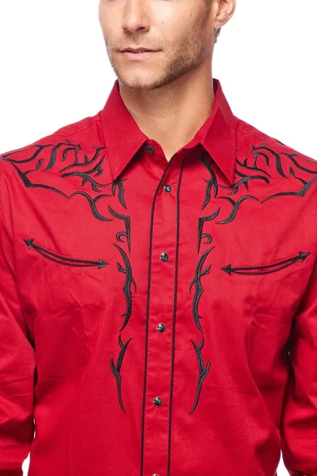 Avalon Men's Embroidered Solid Red Shirt