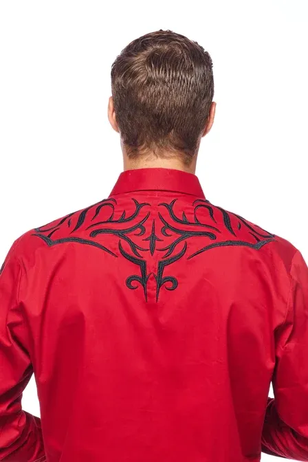 Avalon Men's Embroidered Solid Red Shirt