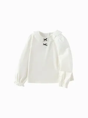 Balabala Children's Clothing Girls Long Sleeve T-Shirt 2025 Spring New Fashion Bow Tie