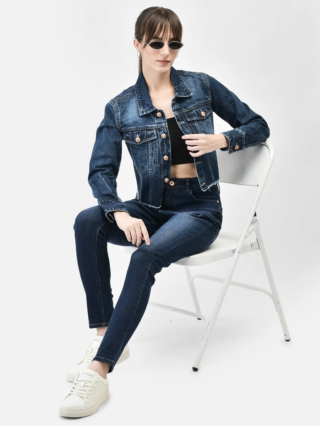 Blue Cropped Denim Jacket