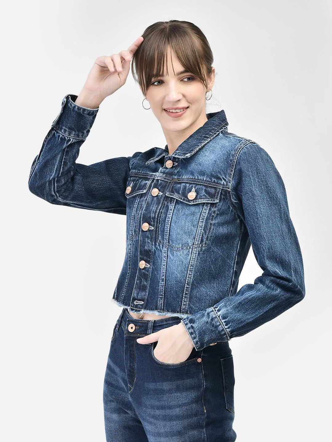 Blue Cropped Denim Jacket