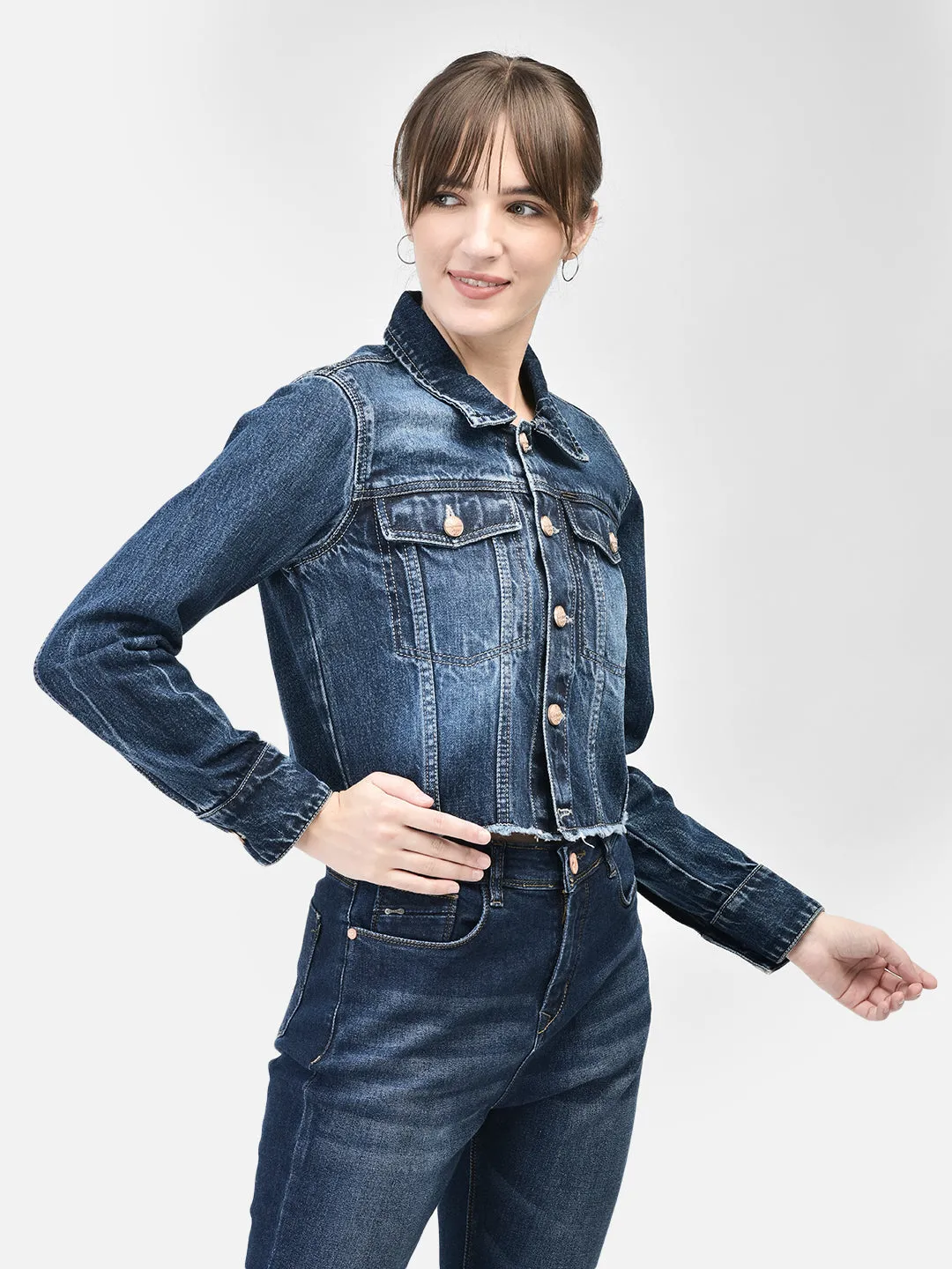 Blue Cropped Denim Jacket