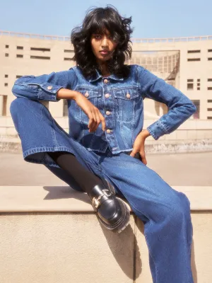 Blue Cropped Denim Jacket