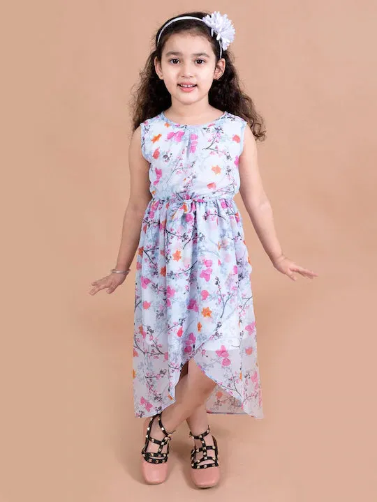 Blue Floral Chiffon Midi Dress