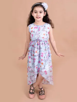 Blue Floral Chiffon Midi Dress