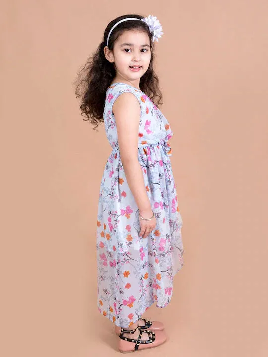 Blue Floral Chiffon Midi Dress