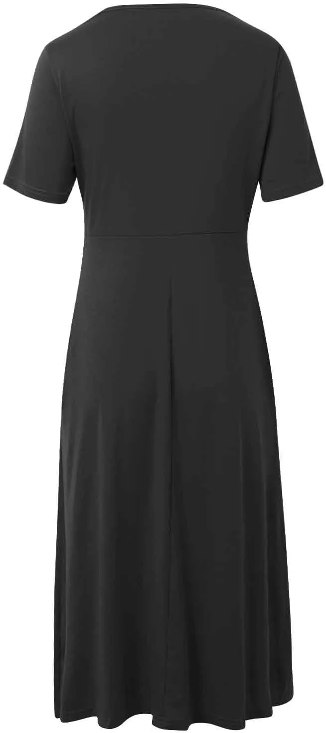 Boho A-Line Dress for Women Flowy V-Neck Sundress with Pockets Casual Beach Midi Dress in Cross Front Embroidery