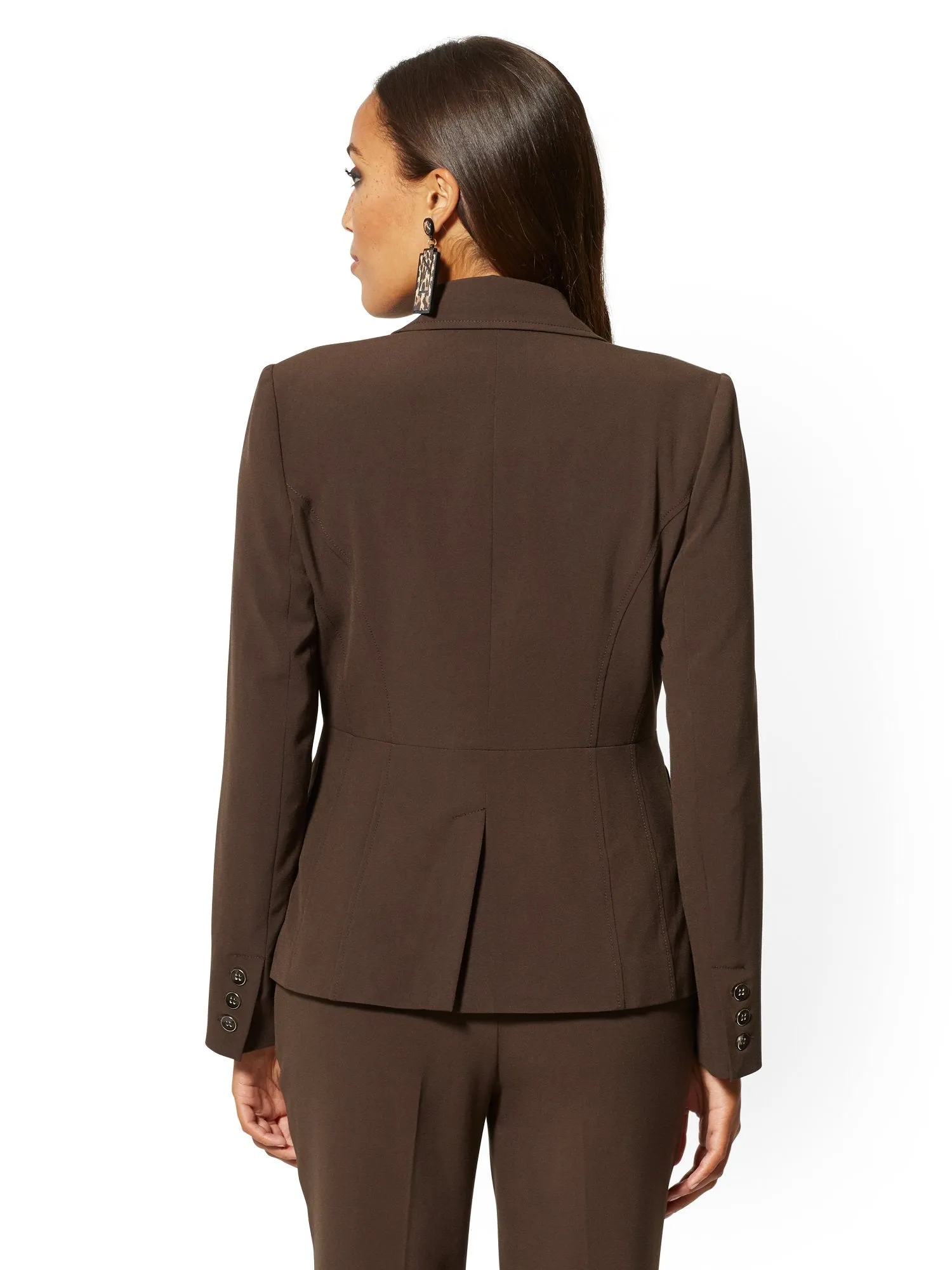 Brown One-Button Jacket - Double Stretch - 7th Avenue