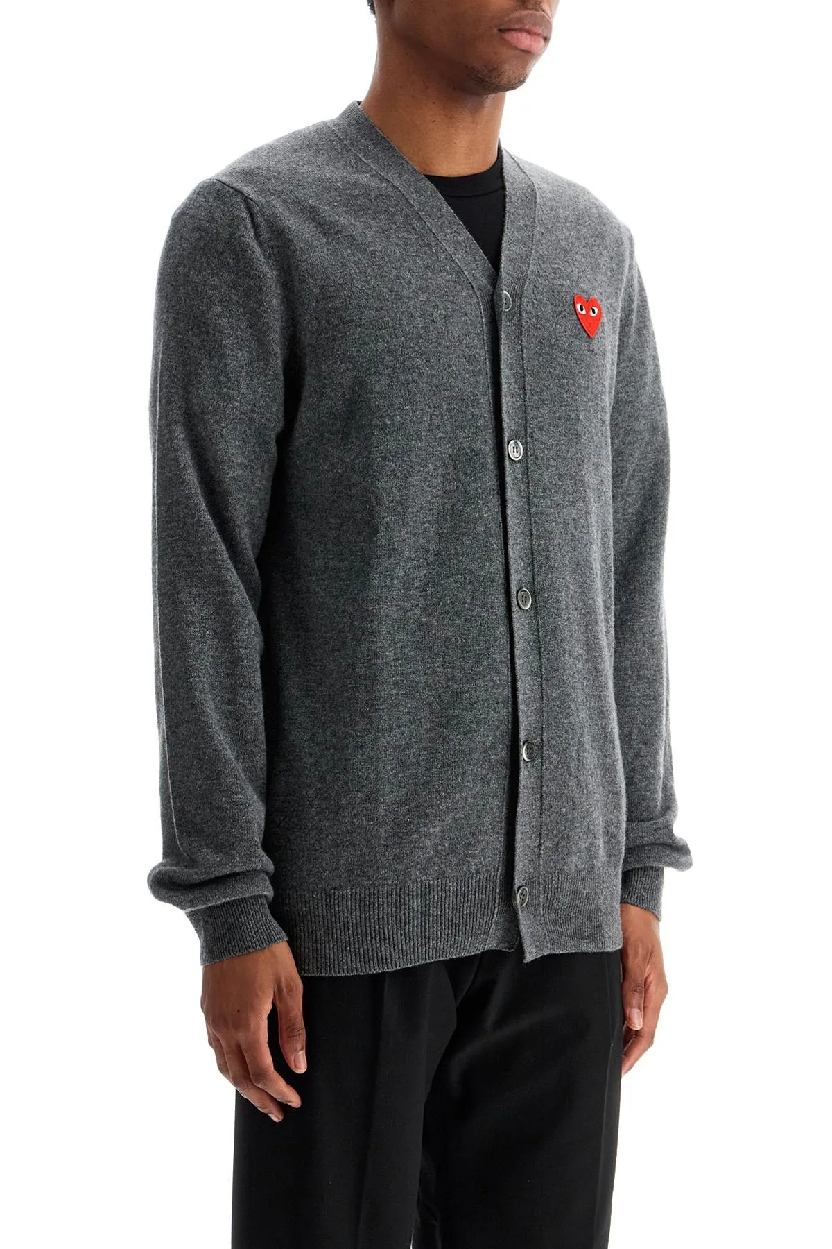 cardigan unisex in lana grigio con logo cuore AX N008 051 MED GRAY