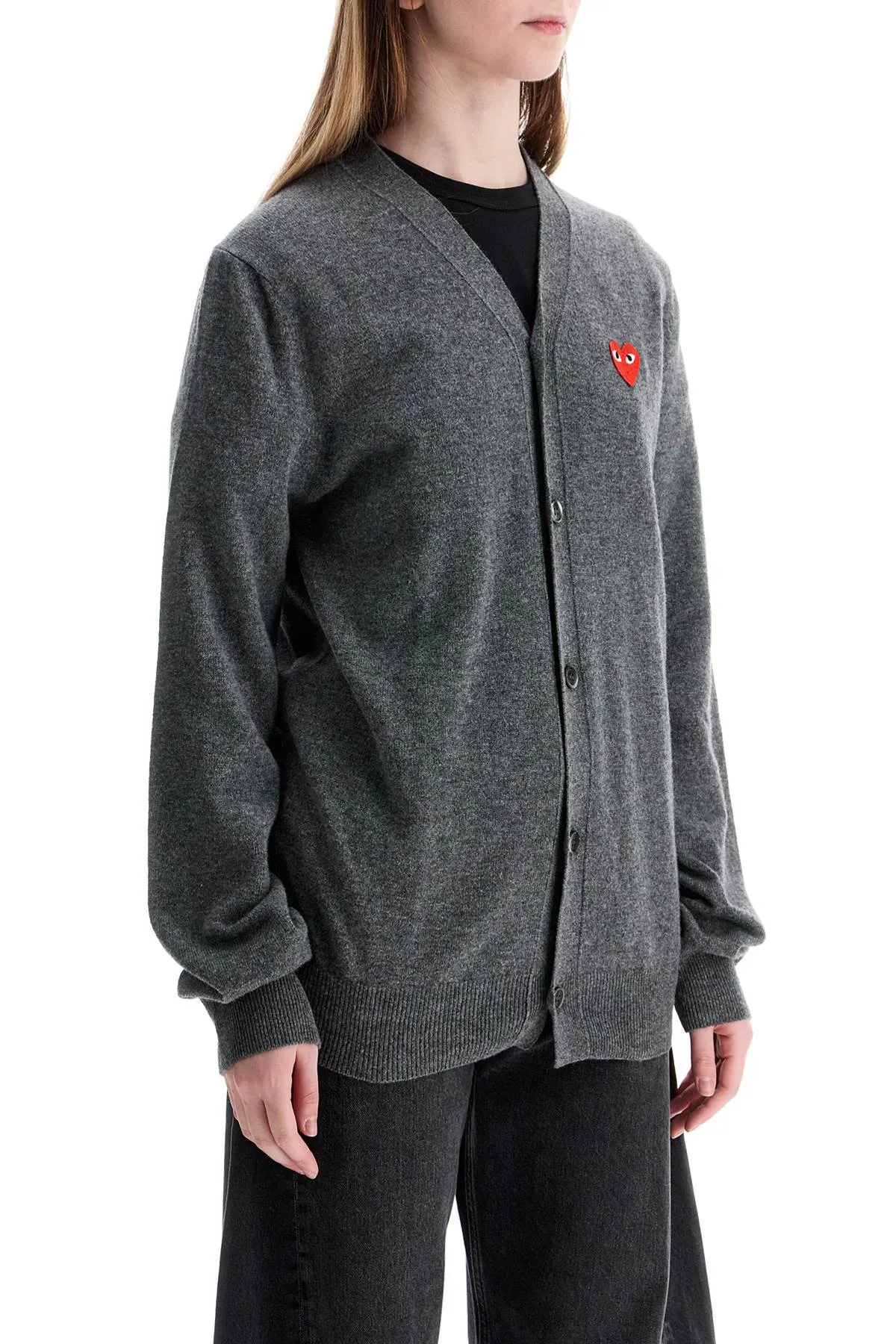 cardigan unisex in lana grigio con logo cuore AX N008 051 MED GRAY