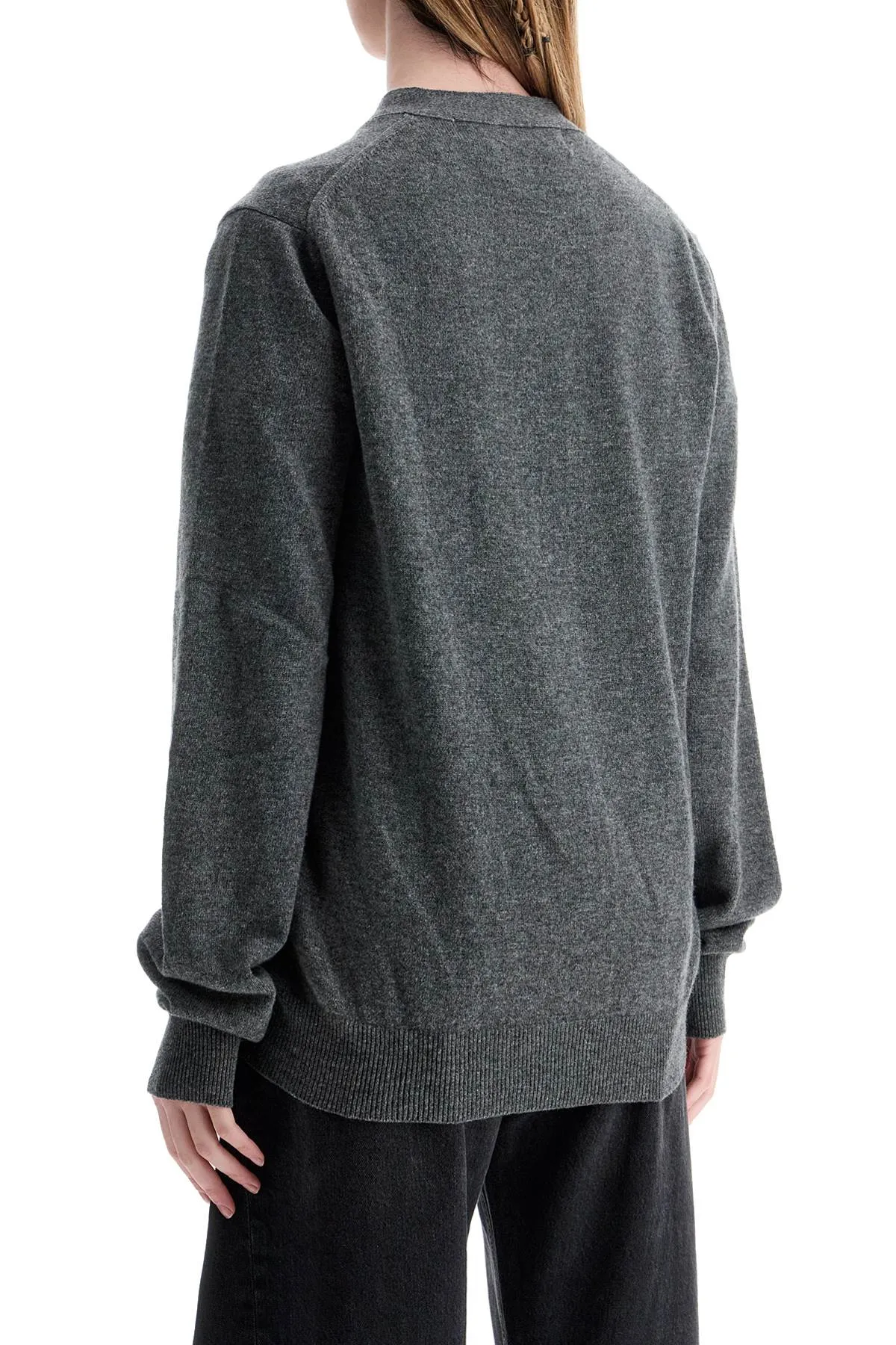 cardigan unisex in lana grigio con logo cuore AX N008 051 MED GRAY