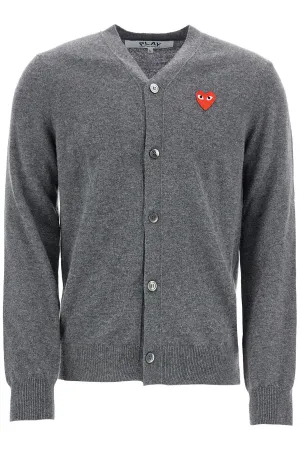 cardigan unisex in lana grigio con logo cuore AX N008 051 MED GRAY