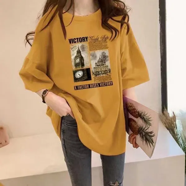 Casual Round Neck Mid Length T-Shirt