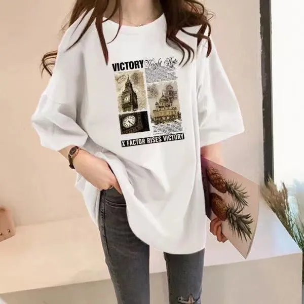 Casual Round Neck Mid Length T-Shirt