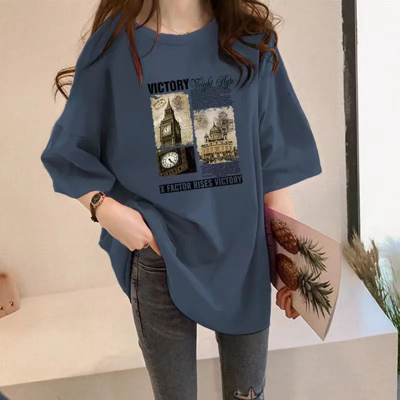 Casual Round Neck Mid Length T-Shirt