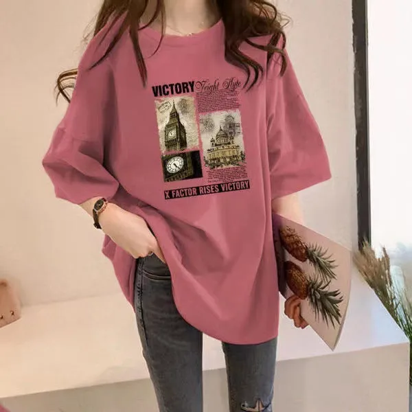 Casual Round Neck Mid Length T-Shirt