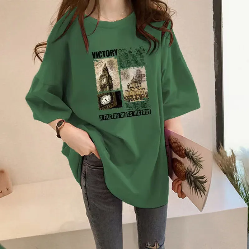 Casual Round Neck Mid Length T-Shirt