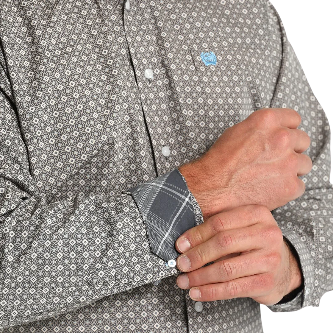 Cinch Men's Medallion Print Button Down Western Blue Shirt