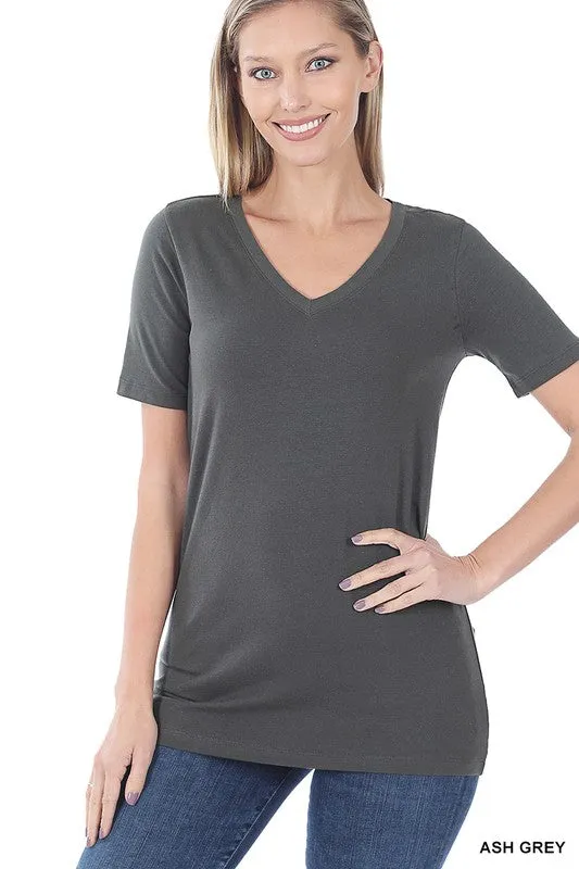 Cotton V-Neck Short Sleeve T-Shirts - Zenana