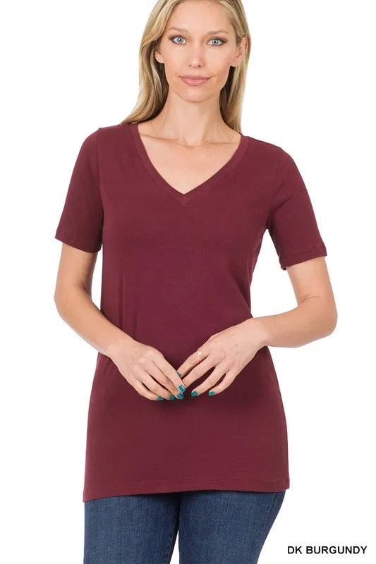 Cotton V-Neck Short Sleeve T-Shirts - Zenana