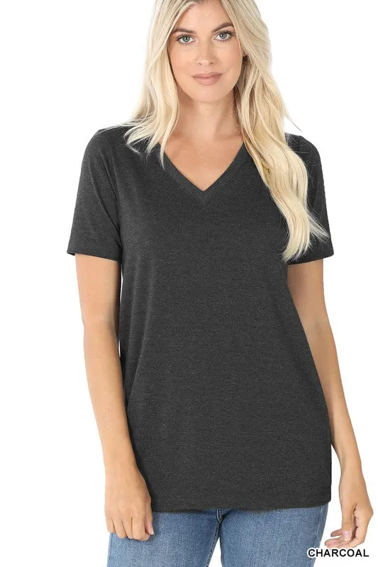 Cotton V-Neck Short Sleeve T-Shirts - Zenana