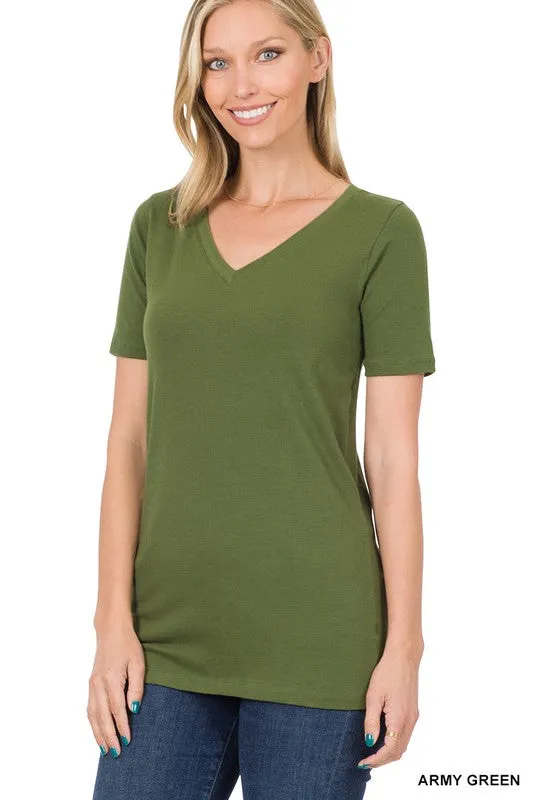 Cotton V-Neck Short Sleeve T-Shirts - Zenana