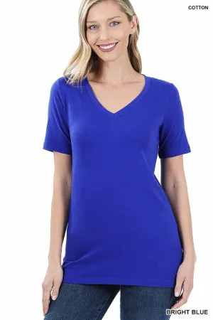 Cotton V-Neck Short Sleeve T-Shirts - Zenana