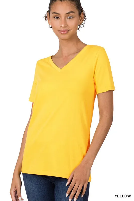 Cotton V-Neck Short Sleeve T-Shirts - Zenana