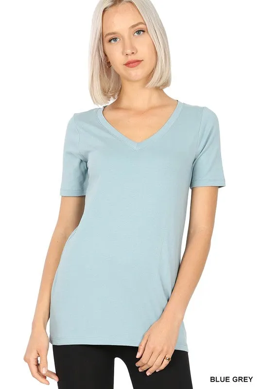Cotton V-Neck Short Sleeve T-Shirts - Zenana