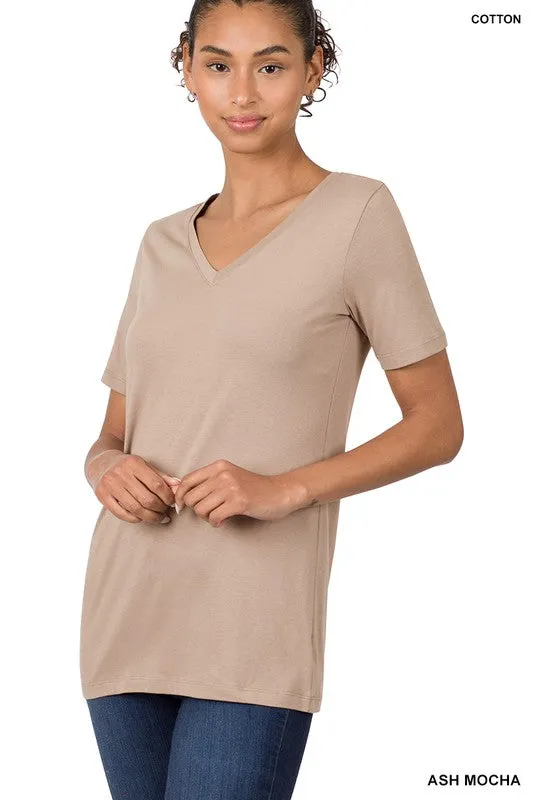 Cotton V-Neck Short Sleeve T-Shirts - Zenana