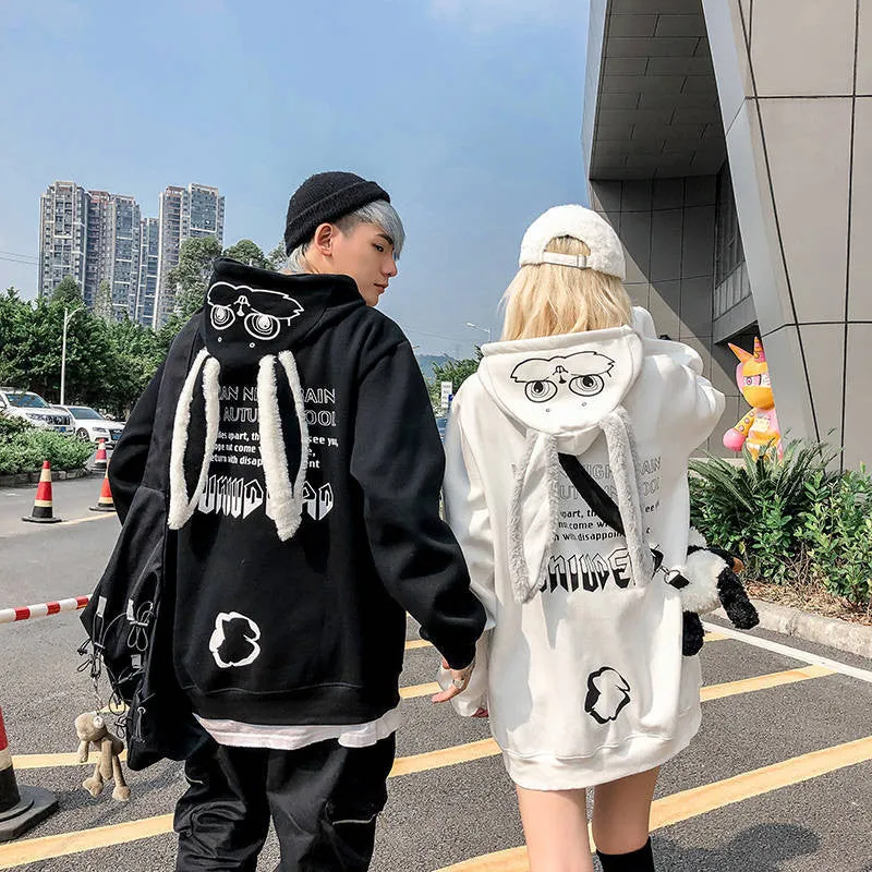 Cozy Street Vibes: Cartoon Bunny Ears Letter Print Hoodie - Your Go-To for Urban Comfort and Style! 🐰🌟