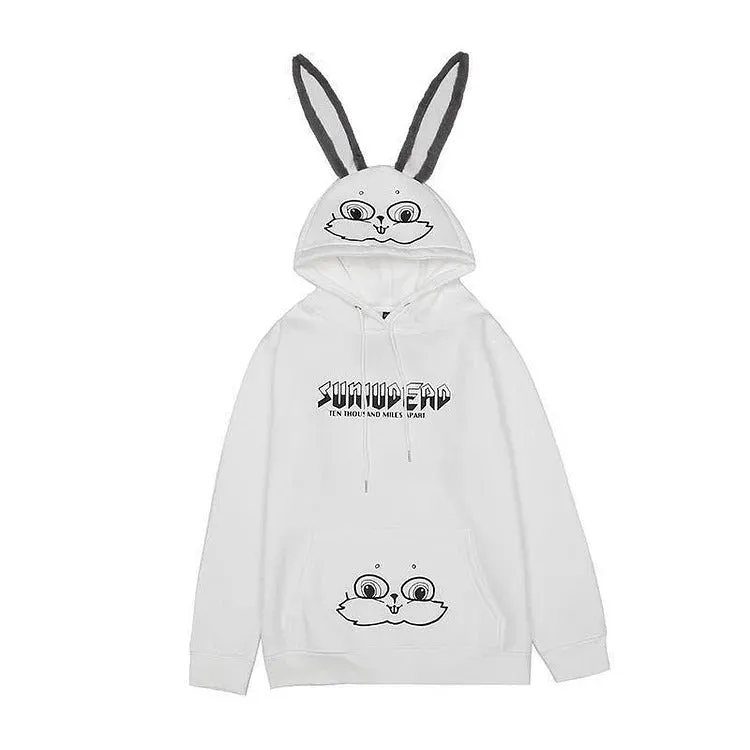 Cozy Street Vibes: Cartoon Bunny Ears Letter Print Hoodie - Your Go-To for Urban Comfort and Style! 🐰🌟