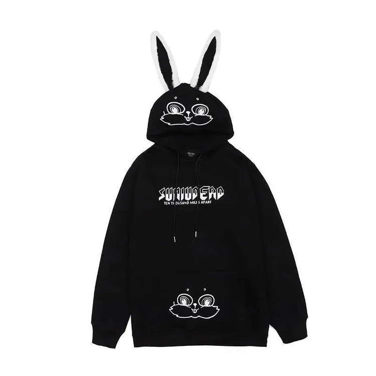Cozy Street Vibes: Cartoon Bunny Ears Letter Print Hoodie - Your Go-To for Urban Comfort and Style! 🐰🌟