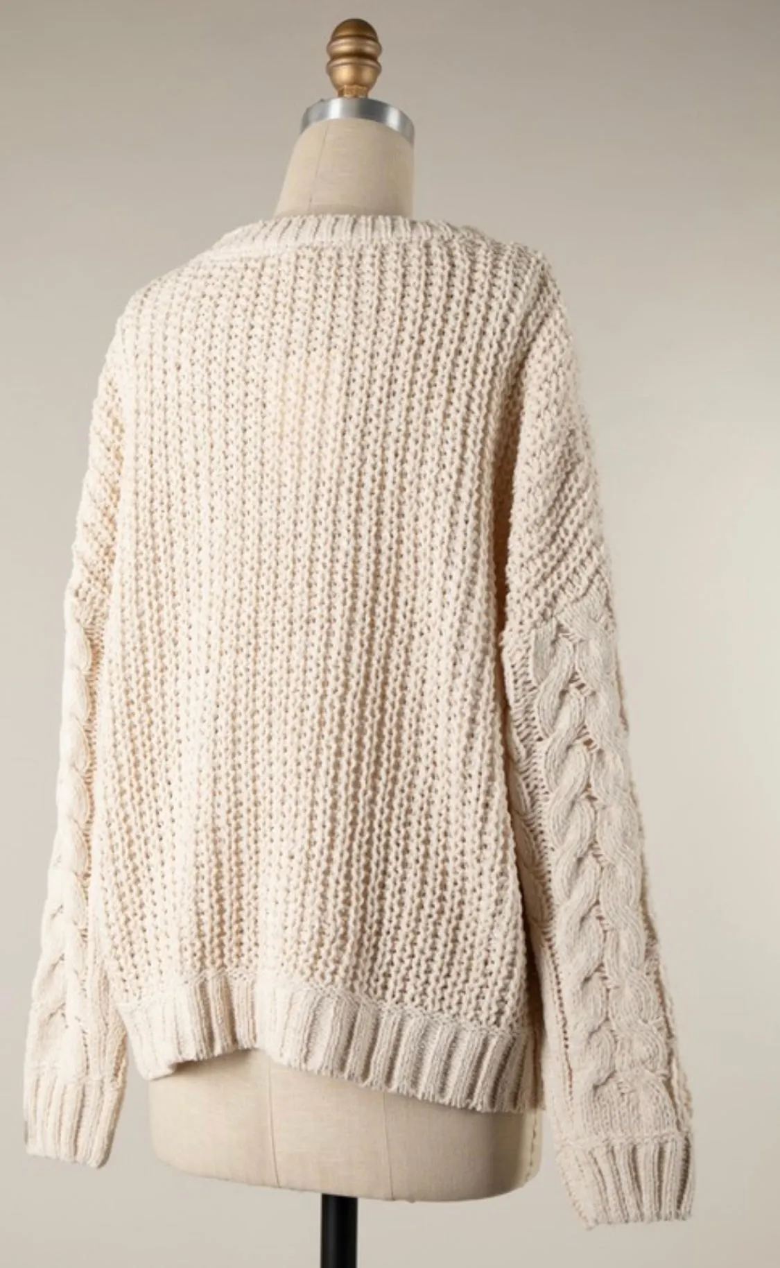 Cream Cable Knit Pull On Sweater