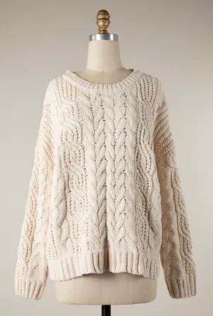 Cream Cable Knit Pull On Sweater
