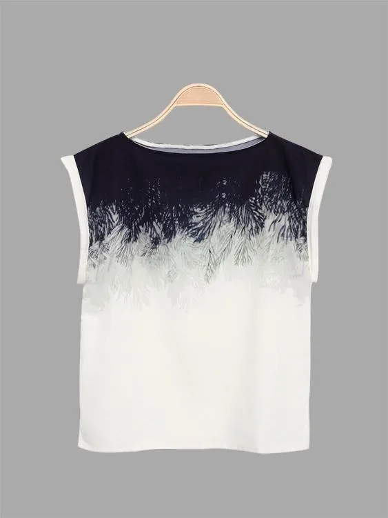 Custom Round Neck Leave Pattern Casual T-shirt