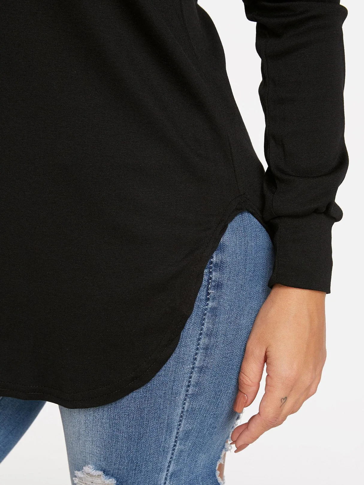 Custom Round Neck One Shoulder Plain Long Sleeve Curved Hem T-Shirts