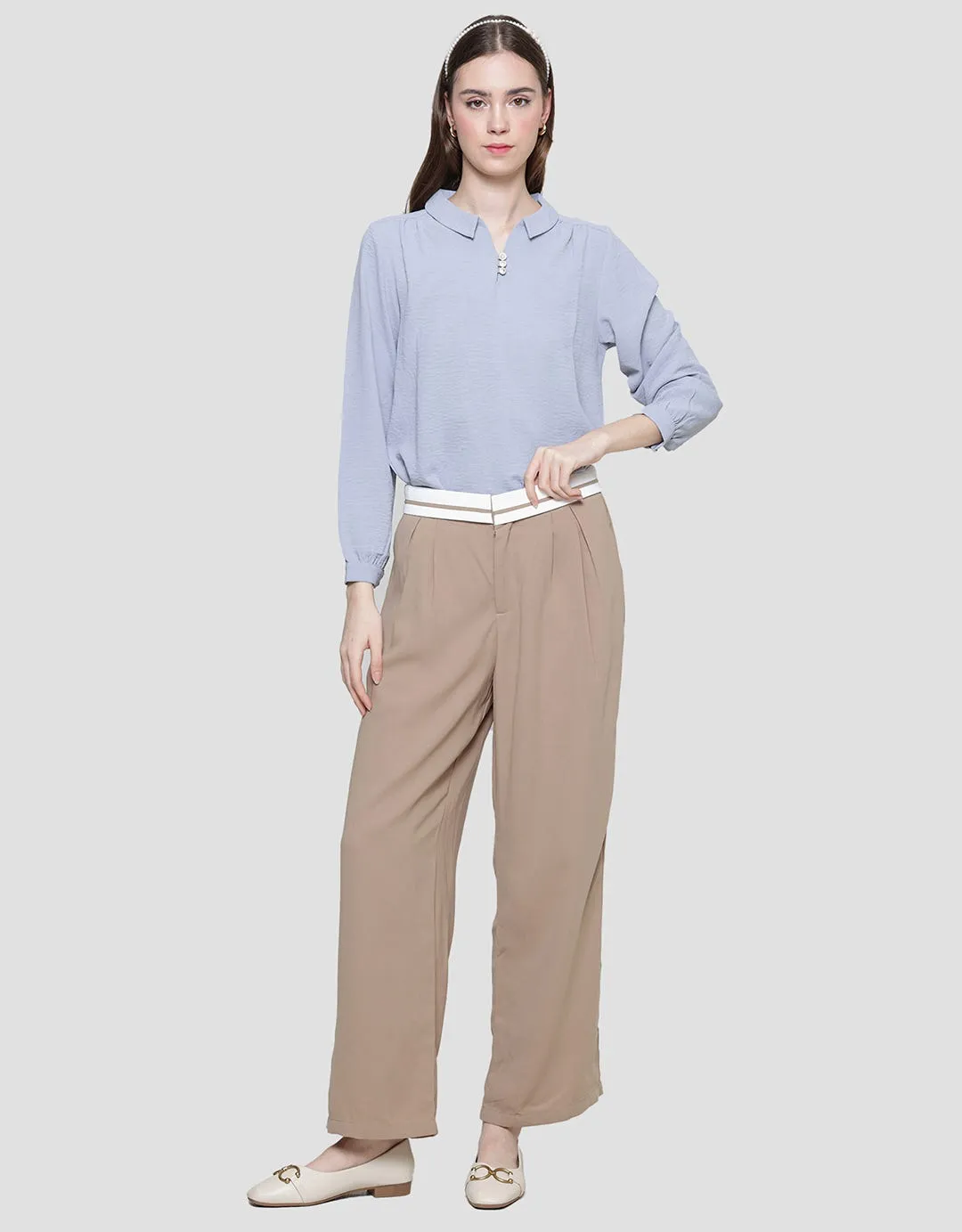 Details Celana Panjang Wanita With Tone Pipe Line