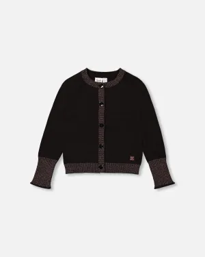 Deux Par Deux girls pink lurex trimmed cardigan
