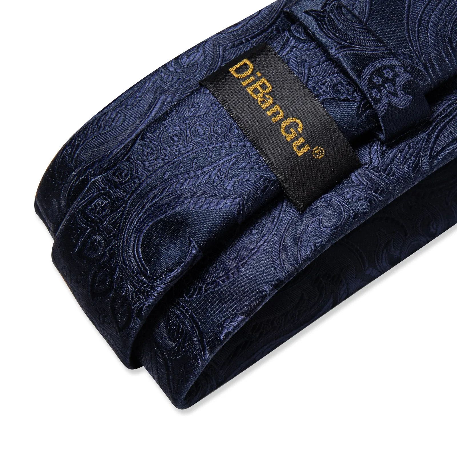 DiBanGu Silk Tie Midnight Blue Floral Men's Tie Handkerchief Cufflinks Clip Set