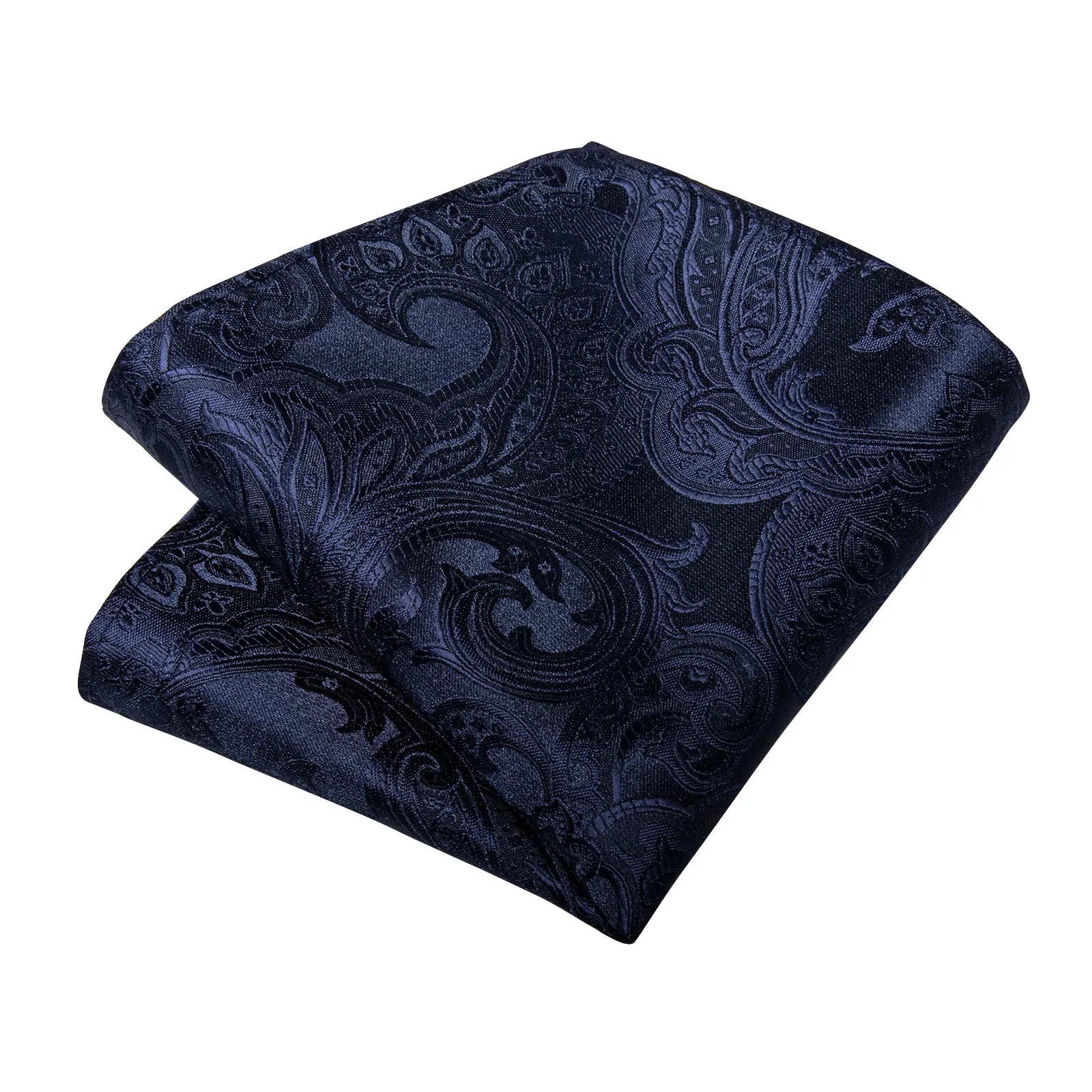 DiBanGu Silk Tie Midnight Blue Floral Men's Tie Handkerchief Cufflinks Clip Set
