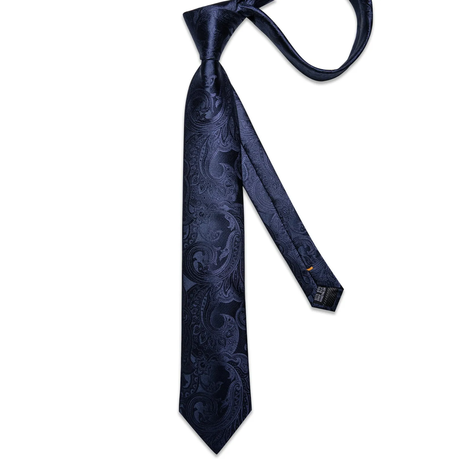 DiBanGu Silk Tie Midnight Blue Floral Men's Tie Handkerchief Cufflinks Clip Set