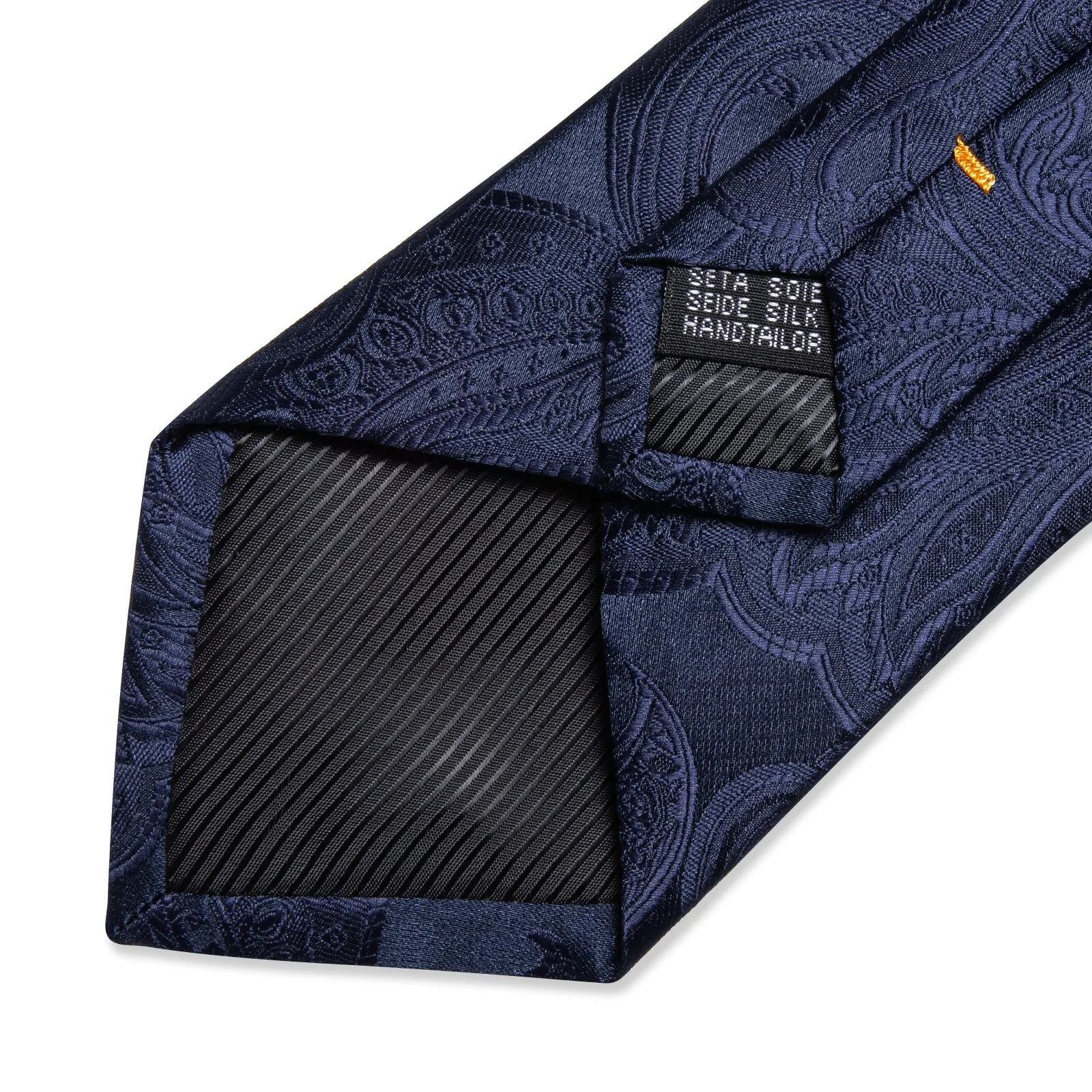 DiBanGu Silk Tie Midnight Blue Floral Men's Tie Handkerchief Cufflinks Clip Set