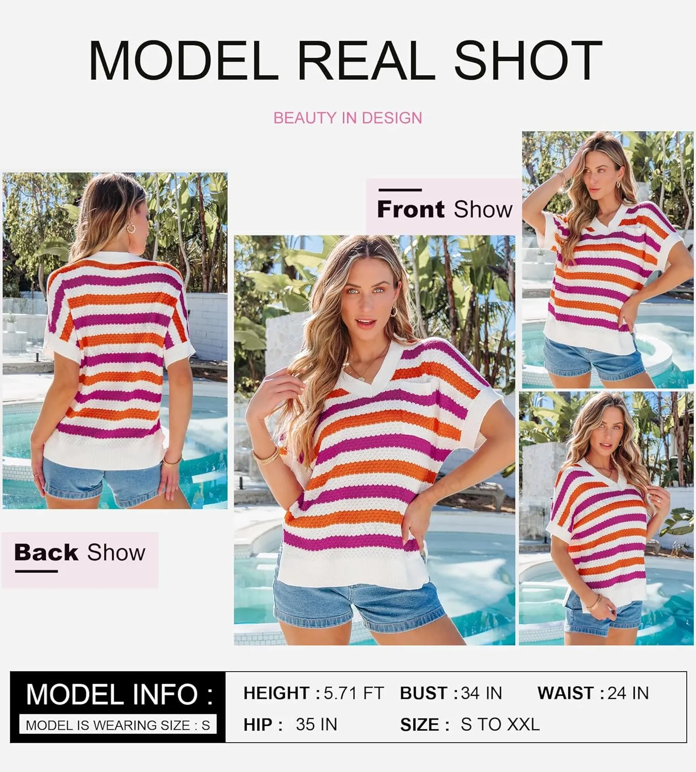 Dokotoo Women's Casual Short Sleeve Loose Tunic Tops Lightweight Striped Summer Sweaters Blouses Shirts