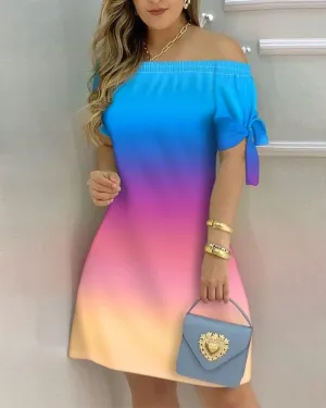 Fashion Casual Stripped Lace up Short Sleeves A Line Mini Dress