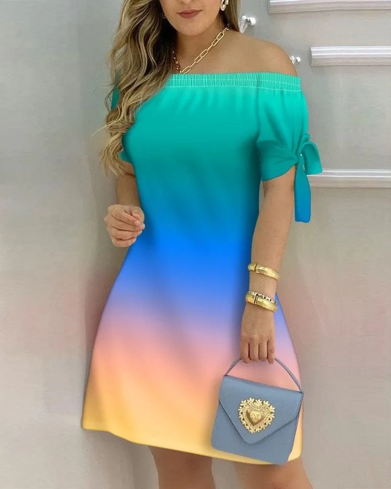 Fashion Casual Stripped Lace up Short Sleeves A Line Mini Dress