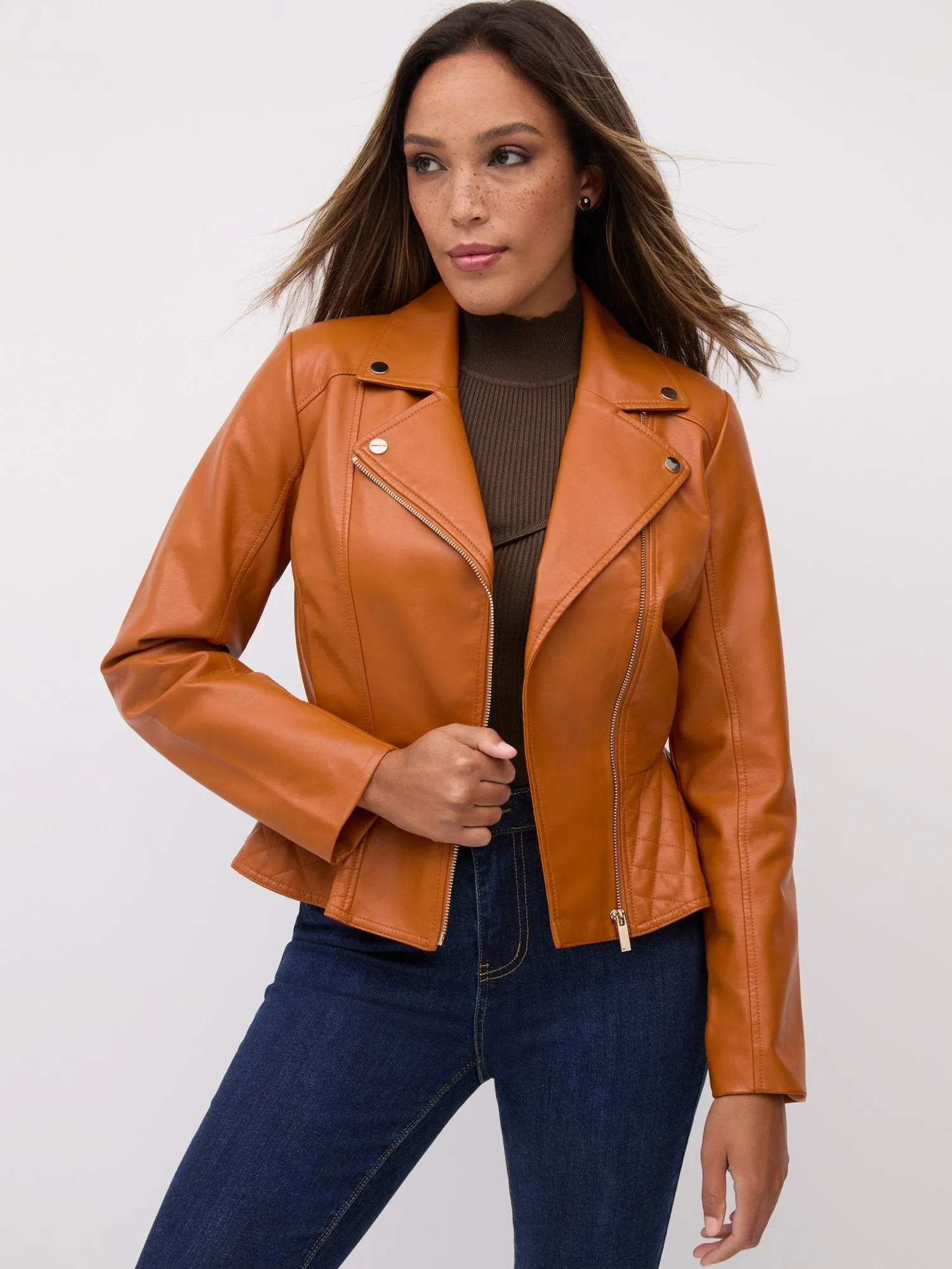 Faux-Leather Moto Peplum Jacket