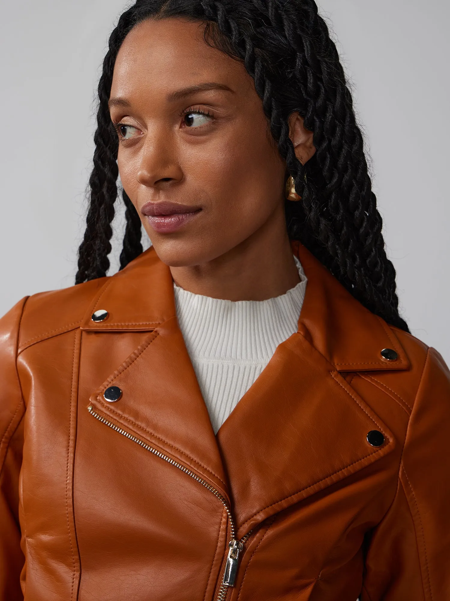 Faux-Leather Moto Peplum Jacket